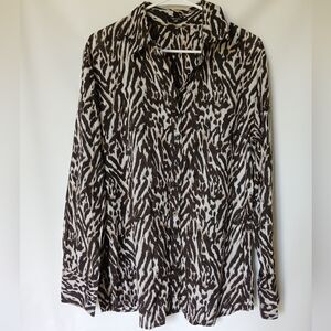Tahari Long Sleeve Animal Print Womens Top Size L Color Brown Beige